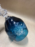 Blue And Clear Glass Bell With Etched Flowers