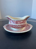 (GG) Mason’s England Vista Pink China Round Gravy Boat with Attached Saucer