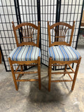 Pair of  26" Bar Stools with Blue Stripe Seat Cushions