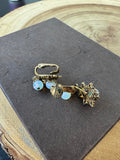 Faux Moonstone Bronze Tone Drop Clip Earrings