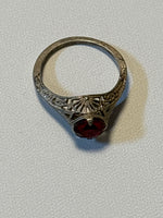 Sterling Filagree Ring with Red Stone - SIZE 4