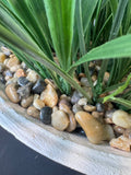 Artificial Greenery with Rocks in White Painted Wooden Bowl