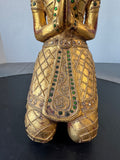 Praying Burmese Mandalay Style Gilded Vintage Wooden Buddha with Glass Inlay (A)