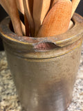 Vintage Crock with Wooden Utensils (see description)
