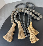 Pair of Black Decorative Wooden Bead Strings with Jute Tassels