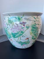 Chinese Botanical Birds Porcelain Fishbowl Planter