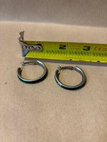 Silver Tone/Green Hoop Earrings