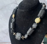 Black Volcanic Lava Rock Beaded Necklace