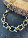 Gold & Silver Tone Horseshoe Link Statement Necklace