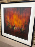 Oil Painting of Ships Under Fire-Sky by Graham Hedges; Signed  AS IS