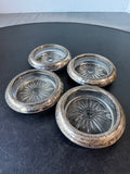 4-Piece Unbranded Pressed Glass & Sterling Silver Coasters