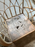 Wicker Chair and Ottoman with Floral Cushions
