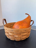 1987 Longaberger Round Basket with Leather Handles & Dried Gourd