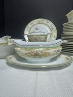 32-Noritake Japan N830 Green Rimmed Floral China Set