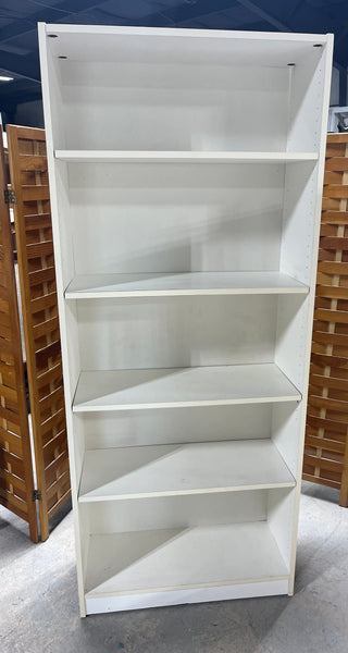 A- White Particle Board Bookcase with 4 Shelves