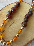 Shades of Brown & Amber Beaded Necklace with Disc Pendant