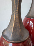 Pair of Pier 1 Imports Large Metal & Red Ceramic Vases