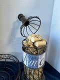 Wire Bread Basket and Wire Wine Bottle Full of Corks