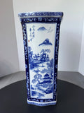 Heavyweight Blue & White Chinoiserie Ceramic Umbrella Stand