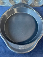 Two Wilton 9” Round Nonstick Cake Pans and 12 Cup Muffin Pan (Unbranded)