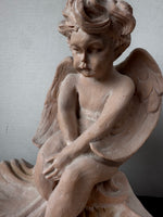 White Washed Terracotta Cherub Shell Bird Bath