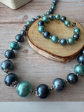 Faux Blue Pearl Vintage Necklace & Bracelet Set