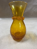 Amber Crackle Glass Hand Blown Bud Vase