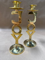 Pair Of Joy Christmas Candlestick Holders