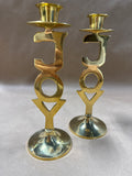 Pair Of Joy Christmas Candlestick Holders