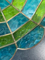 Green & Blue Vintage Stained Glass Pendant Light AS IS (READ DESCRIPTION CAREFULLY)