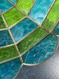 Green & Blue Vintage Stained Glass Pendant Light AS IS (READ DESCRIPTION CAREFULLY)