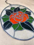 Oval Rose Stained Glass Panel