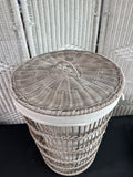 Sturdy Plastic Woven Wicker Round Lidded Hamper with Liner