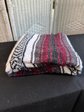 (E) Burgundy Hand Made Mexican Blanket with Fringe (2 AVAILABLE—PRICED INDIVIDUALLY AT $20 EACH)