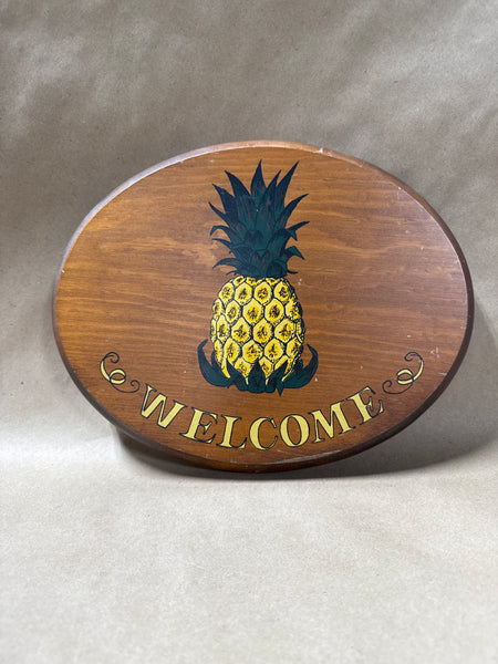 Hand Painted Wooden Welcome Sign With Pineapple