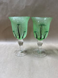 Green Glass Palm Tree Wine Goblets