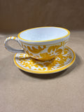 (A) Yellow Hand Painted Soup Bowl With Plate — Made In Italy