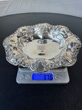 6072 Stamped Pansy Embossed Sterling Silver Oval Trinket Dish