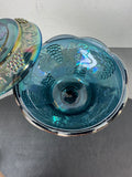 Indiana Blue Carnival Glass Harvest Grape Covered Compote