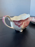(C) Johnson Bros. Old Britain Castles Pink Gravy Boat with Underplate
