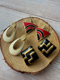 Trio of Enamel Gold Tone Vintage Earrings (A)