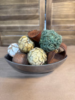 Decorative Centerpiece Balls In Pewter Square Bowl