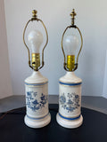 Pair of Matching Blue Floral Ceramic Table Lamps (WORKS)