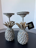 Pair of Napa Home & Garden Cast Iron Pineapple Pillar Candle Holders