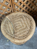 Round Wicker Side Table with Glass