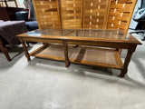 Glass Top Coffee Table with Rattan Shelf