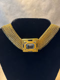 Gold Mesh Choker/Bib with Geometric Pendant