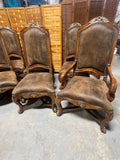 Set of (8) Unbranded Dining Chairs with Leather Upholstery and Ornate Carved Wood Trim with Nailhead Asccents
