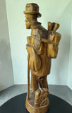 Ecuadorian Vintage Hand Carved Barefoot Traveler Large Wooden Sculpture
