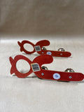 Pair Of Red Leather Candy Cane Shaped Door Hangers With Brass Bells